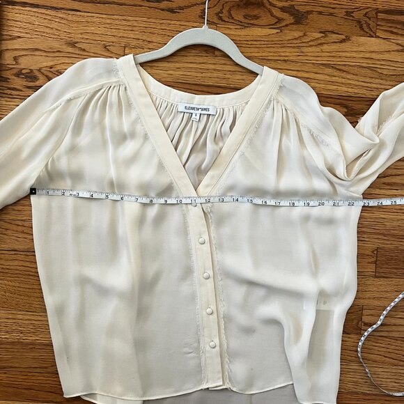 Elizabeth & James 100% Silk Blouse Cream V Neck Quiet Luxury Cottagecore Chic S - Picture 9 of 13